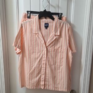 GAP Peach & White Vertical Stripe Short Sleeve Shirt And Short Set. Loungewear